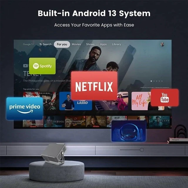 Alt view image 4 of 7 - T7 Native 1080P Android 13 Smart Projector with Auto Focus & Keystone, 300 ANSI Lumens, WiFi 6, BT 5.2, Netflix/YouTube/Prime Video Supported, Home Theater Projector for Indoor Entertainment