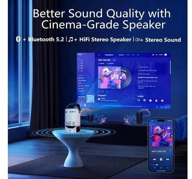 Alt view image 6 of 7 - Mini Projector with WiFi and Bluetooth, 1080P Portable Movie Projector with 500 ANSI Lumens, Smart Android TV Projector Built-in Netflix/YouTube, Electric Focus, for Bedroom and Apartment(Rose Gold)