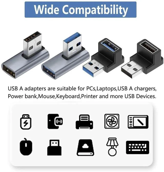 Alt view image 2 of 6 - 90 Degree Right Angle USB 3.0 Type-A Male to Female Adapter, 4 Directions Left/Right/Up/Down Elbow USB Extender Connector for PC, Laptops, USB Chargers & All USB-A Devices