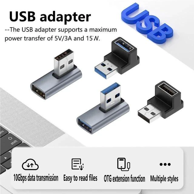Alt view image 4 of 6 - 90 Degree Right Angle USB 3.0 Type-A Male to Female Adapter, 4 Directions Left/Right/Up/Down Elbow USB Extender Connector for PC, Laptops, USB Chargers & All USB-A Devices
