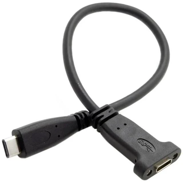 Main image of 20cm USB3.1 Gen2 TypeC Male to Female Extension Cable with Panel Mount Screw Holes