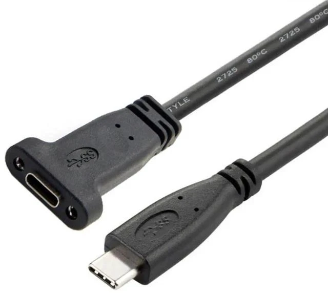 Alt view image 7 of 7 - 20cm USB3.1 Gen2 TypeC Male to Female Extension Cable with Panel Mount Screw Holes