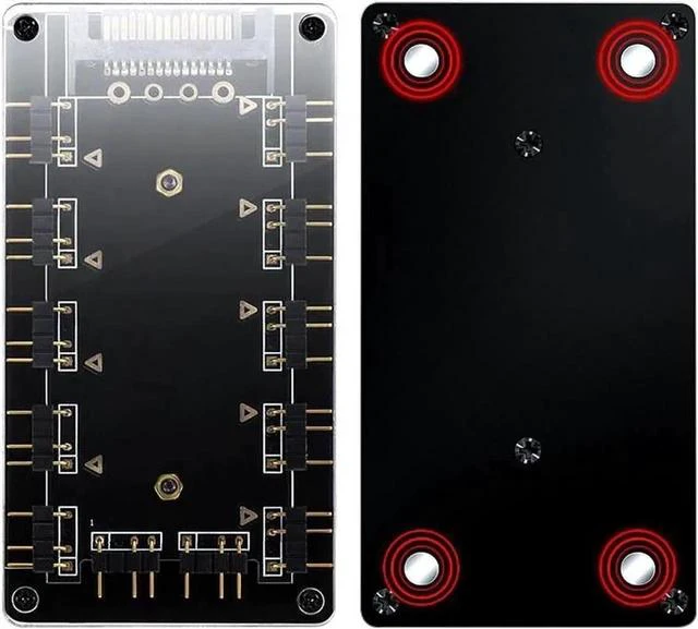 Alt view image 7 of 7 - 5V 3Pin ARGB 11-Port Hub with Magnetic Base & PMMA Shell, SATA Powered RGB Splitter with 1.64FT Extension Cable for LED Strips, Fans & Coolers
