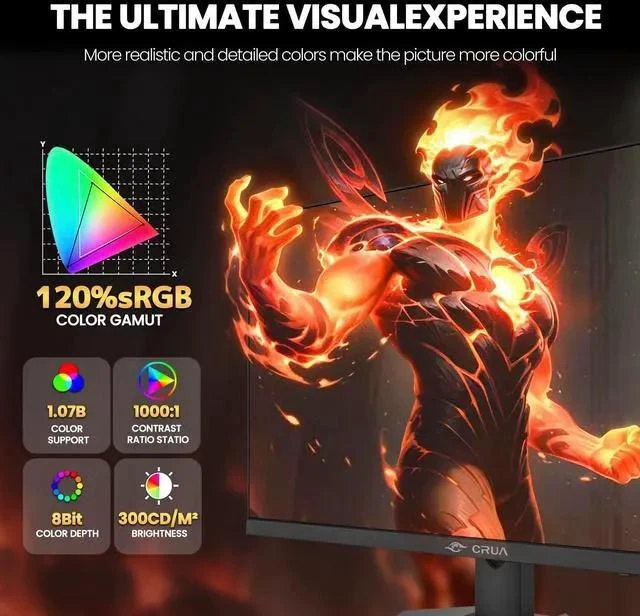 Alt view image 4 of 5 - CRUA 27 4K Gaming Monitor, UHD 3840x2160 160Hz IPS Screen, Height/Pivot/Swivel/Tilt Adjustable Vertical Monitor, Support AMD FreeSync, Built-in Speakers, 120% sRGB, PIP/PBP, HDMI 2.1 & DP 1.4-Black