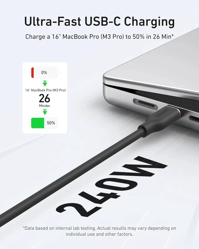 Alt view image 4 of 7 - USB C Cable Type C Flow Cord Fast Charging for iPhone 17 Series MacBook Pro 2020 and More (USB 2.0) (240W Black 6FT)