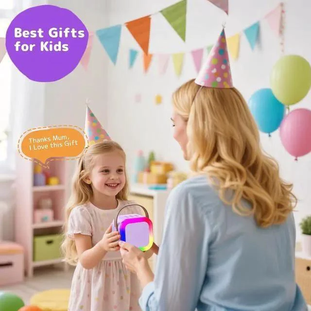 Alt view image 2 of 7 - Karaoke Machine for Kids Adults, Mini Karaoke Machine with 2 Wireless Microphones, Portable Bluetooth Speaker with Voice Changing Effects & LED Lights, Best Gifts Toys for Girls and Boys