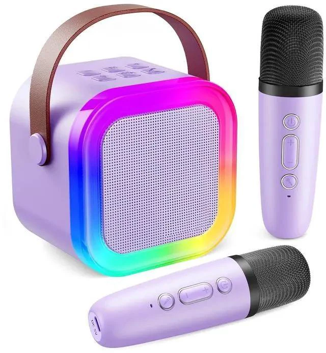 Main image of Karaoke Machine for Kids Adults, Mini Karaoke Machine with 2 Wireless Microphones, Portable Bluetooth Speaker with Voice Changing Effects & LED Lights, Best Gifts Toys for Girls and Boys