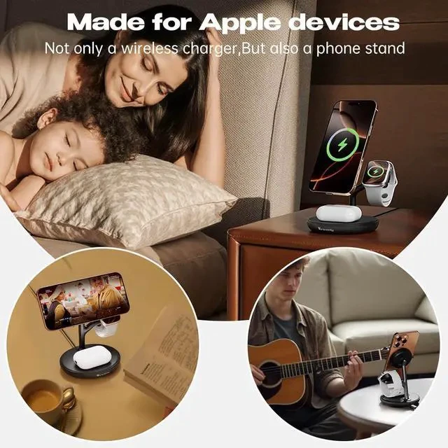 Alt view image 3 of 7 - Magnetic Charger for iPhone Charging Station Mag-Safe Phone Charger for iPhone 17 16 15-12 Series for Airpods Watch and Phone Charging Stand