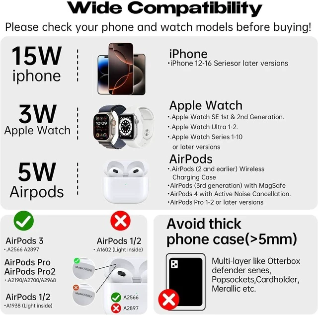 Alt view image 6 of 7 - Magnetic Charger for iPhone Charging Station Mag-Safe Phone Charger for iPhone 17 16 15-12 Series for Airpods Watch and Phone Charging Stand