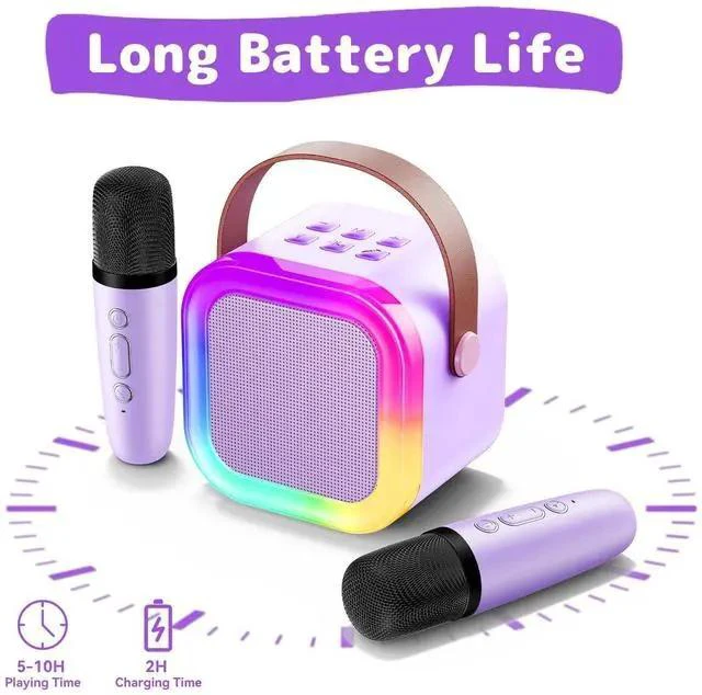 Alt view image 6 of 7 - Karaoke Machine for Kids Adults, Mini Karaoke Machine with 2 Wireless Microphones, Portable Bluetooth Speaker with Voice Changing Effects & LED Lights, Best Gifts Toys for Girls and Boys