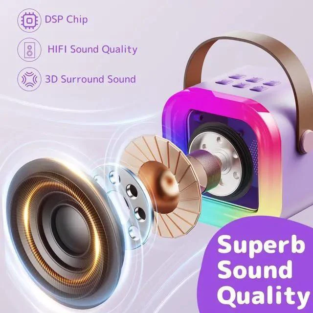 Alt view image 5 of 7 - Karaoke Machine for Kids Adults, Mini Karaoke Machine with 2 Wireless Microphones, Portable Bluetooth Speaker with Voice Changing Effects & LED Lights, Best Gifts Toys for Girls and Boys