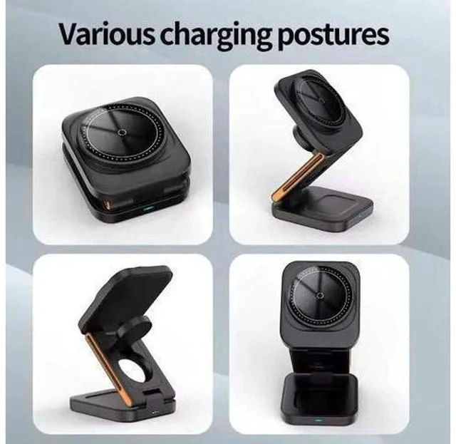 Alt view image 7 of 7 - 3 in 1 Wireless Charging Station Portable Foldable 15W Magnetic Wireless Charger Mobile Phone Holder Foldable Wireless Charger