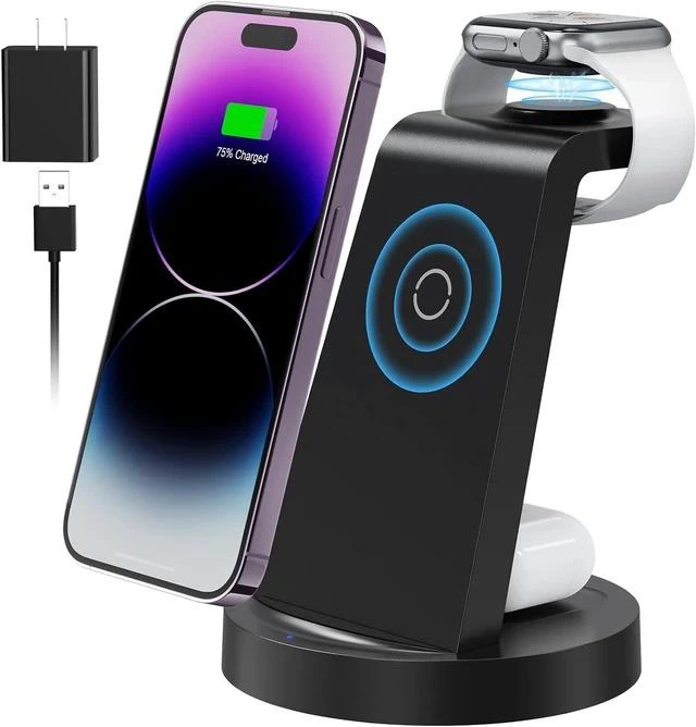 Main image of 3 in 1 Charging Station for Device Wireless Charger for iPhone 16e 16 15 14 13 12 11 Pro Max & Watch iwatch- Charging Stand Dock for AirPods