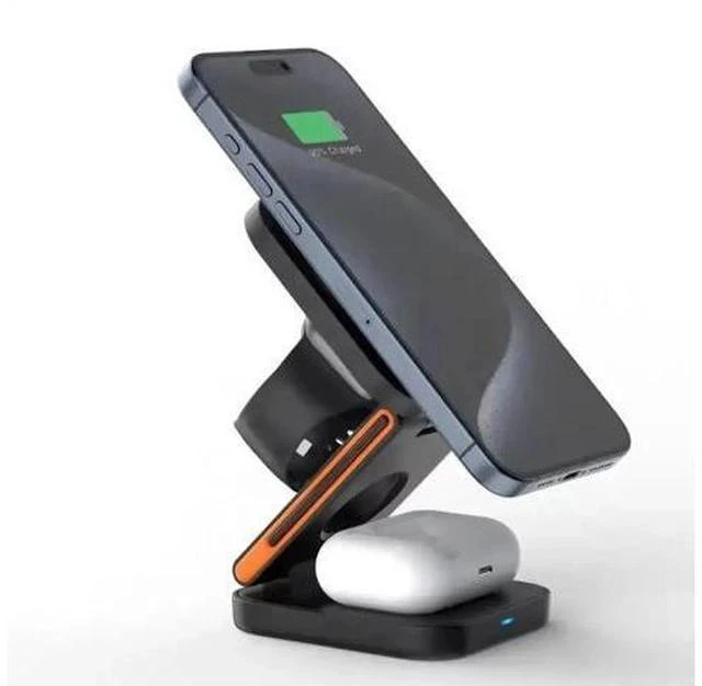 Alt view image 2 of 7 - 3 in 1 Wireless Charging Station Portable Foldable 15W Magnetic Wireless Charger Mobile Phone Holder Foldable Wireless Charger White