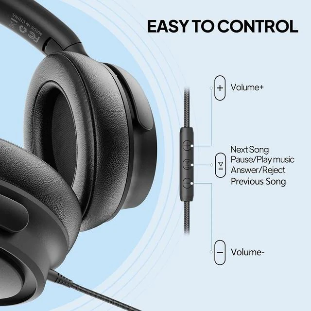 Alt view image 6 of 7 - Wired Over-Ear Headphones with USB C Connector, Hi-Fi Stereo Sound, Noise-Isolating Ear Cups, Comfortable Fit for USB C Devices (No Bag, Black)