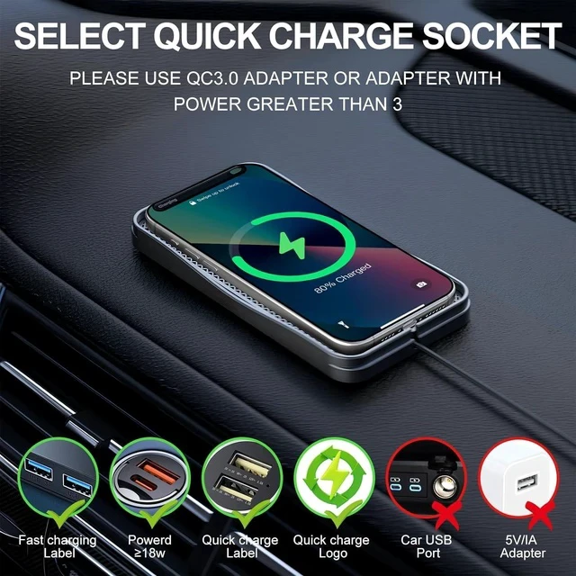 Alt view image 3 of 7 - Wireless Charger for Car 20W Max Fast Car Charging Pad Non-Slip Charger for iPhone 16/15/14/13/12 Galaxy S25-S9 Android Devices (Type C)