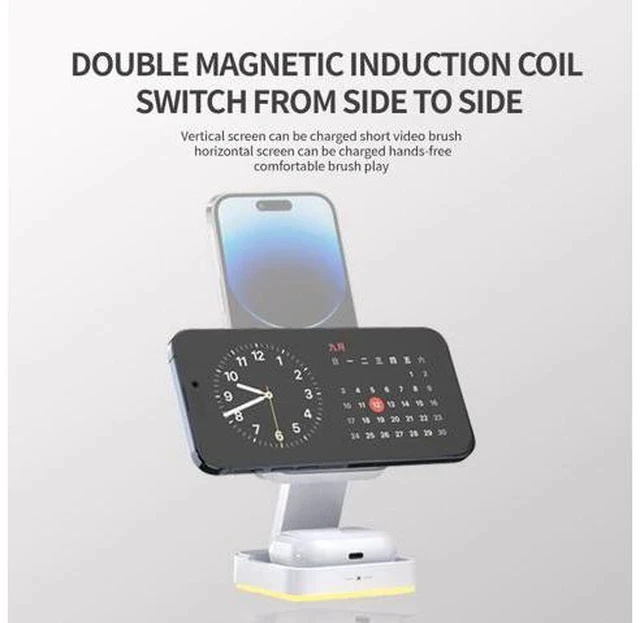 Alt view image 6 of 7 - 3 in 1 Wireless Charger 15W Foldable Wireless Magnetic Charger Station with Night Lamp for Phone Watch and Earphone