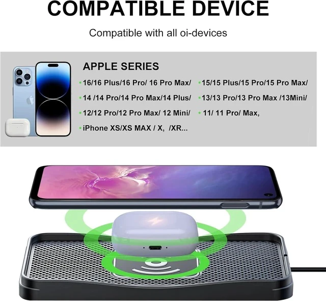 Alt view image 7 of 7 - Wireless Charger for Car 20W Max Fast Car Charging Pad Non-Slip Charger for iPhone 16/15/14/13/12 Galaxy S25-S9 Android Devices (Type C)