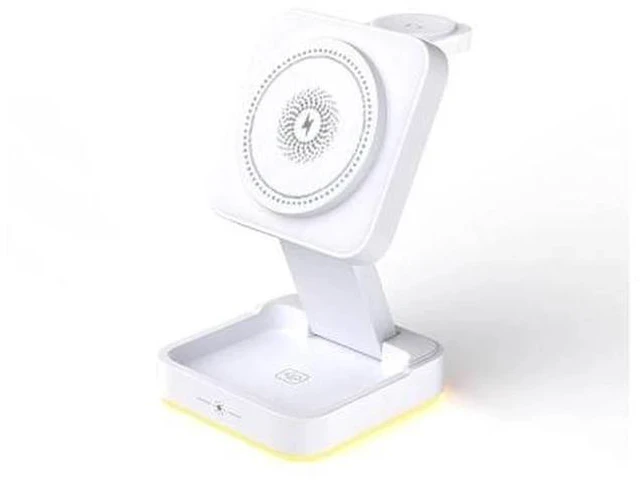 Main image of 3 in 1 Wireless Charger 15W Foldable Wireless Magnetic Charger Station with Night Lamp for Phone Watch and Earphone White