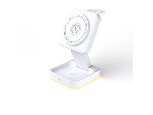 Alt view image 6 of 7 - 3 in 1 Wireless Charger 15W Foldable Wireless Magnetic Charger Station with Night Lamp for Phone Watch and Earphone White
