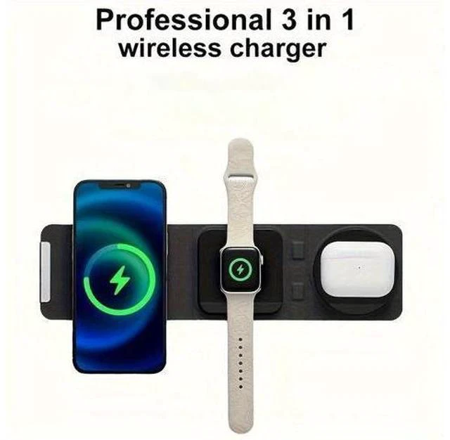 Alt view image 2 of 5 - Multifunctional Wireless Charger Cargador Inalambrico Portable Charger Foldable 3 in 1 Wireless Magnetic Charger White