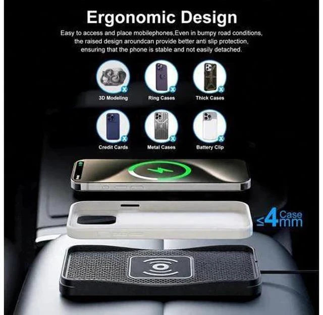 Alt view image 4 of 7 - Wireless Charger for Car 20W Max Fast Car Charging Pad Non-Slip Charger for iPhone 16/15/14/13/12 Galaxy S25-S9 Android Devices (Type C)