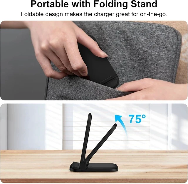 Alt view image 5 of 7 - Wireless Fast Charger Stand Foldable Wireless Charger Fast Charging Station Android Phone Charger Stand for Galaxy S25 Edge S25 Ultra S25 S24 S23 S22 S21 iPhone 16e 16 Pro Max 15 14 13