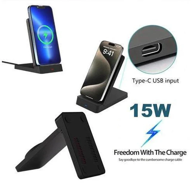 Alt view image 4 of 7 - 2.0 Smart 3-in-1 15W Wireless Charging Stand Automatic Magnetic Charger 9V/2A Type-C Smart Phones Folding Connection White