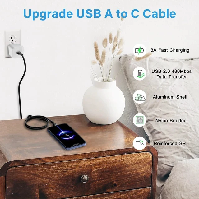 Alt view image 5 of 7 - USB C Cable (4FT 10-Pack) USB A to USB Cord Fast Charging Compatible with iPhone 17 iPhone Air iPhone 17 Pro iPhone 17 Pro Max iPhone 16/15 Series Galaxy S24 LG and Car Play and More