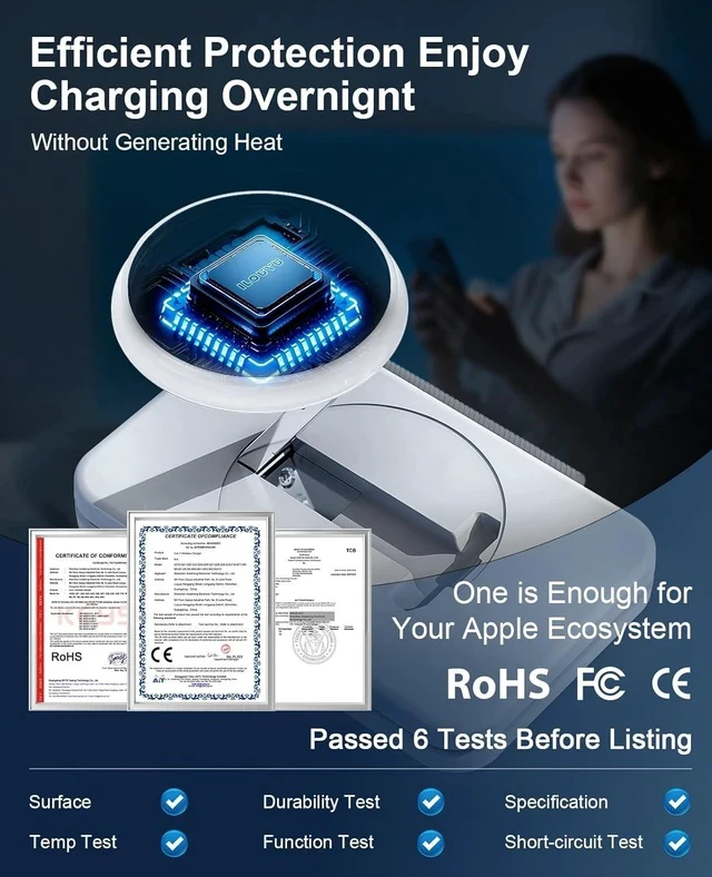 Alt view image 3 of 7 - 3 in 1 Magnetic Wireless Charger for Multiple Devices Foldable Fast Charging Station - Magsafe Charger Stand Travel Charger Pad for iPhone 17 16 15 14 13 12 Series/ Watch/