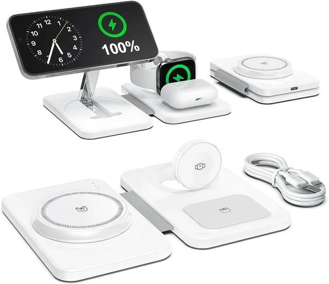 Main image of 3 in 1 Magnetic Wireless Charger for Multiple Devices Foldable Fast Charging Station - Magsafe Charger Stand Travel Charger Pad for iPhone 17 16 15 14 13 12 Series/ Watch/