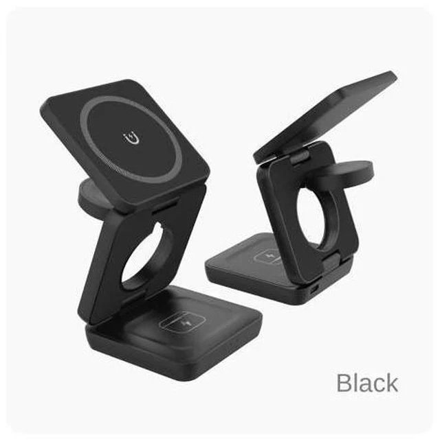 Alt view image 2 of 7 - Three-in-one Multi-function Folding Wireless Charger for for Portable Magnetic Mobile Phone Holder Fast Charging 15W