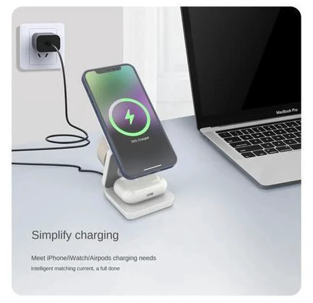 Alt view image 3 of 7 - Three-in-one Multi-function Folding Wireless Charger for for Portable Magnetic Mobile Phone Holder Fast Charging 15W