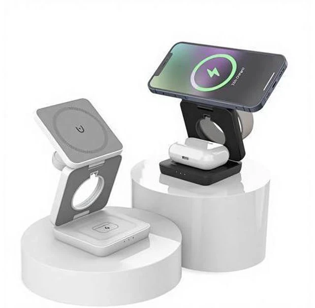 Alt view image 5 of 7 - Three-in-one Multi-function Folding Wireless Charger for for Portable Magnetic Mobile Phone Holder Fast Charging 15W