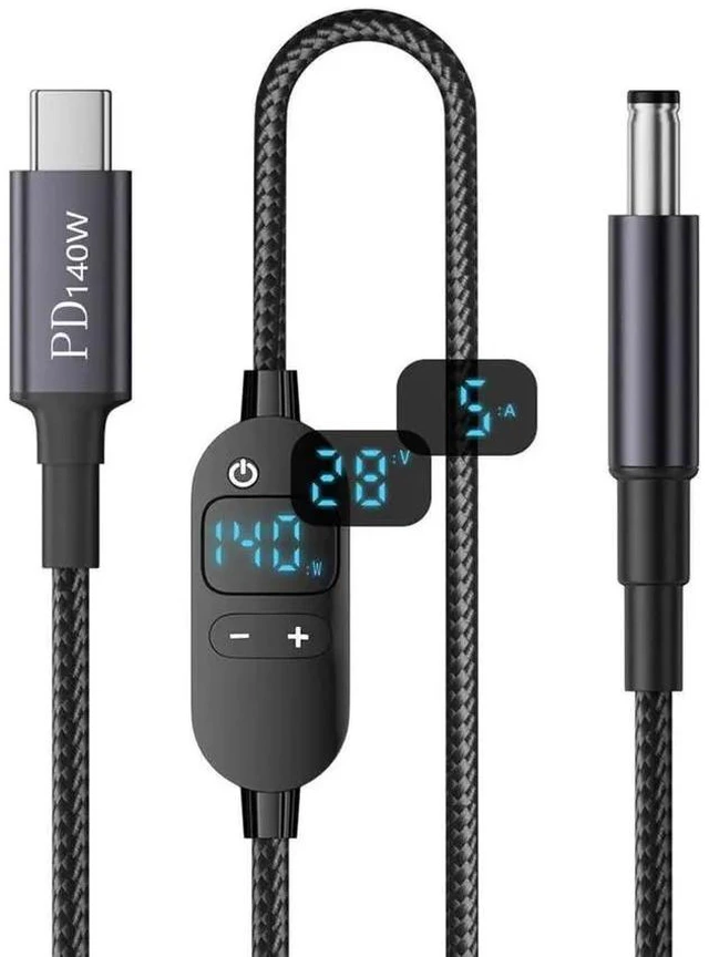Main image of C USB-C Input to 20V 15V 12V 9V 5V DC 5.5 * 2.5mm Output Power Smart LED Display 100W 140W 65W PD Charge Cable for Laptop