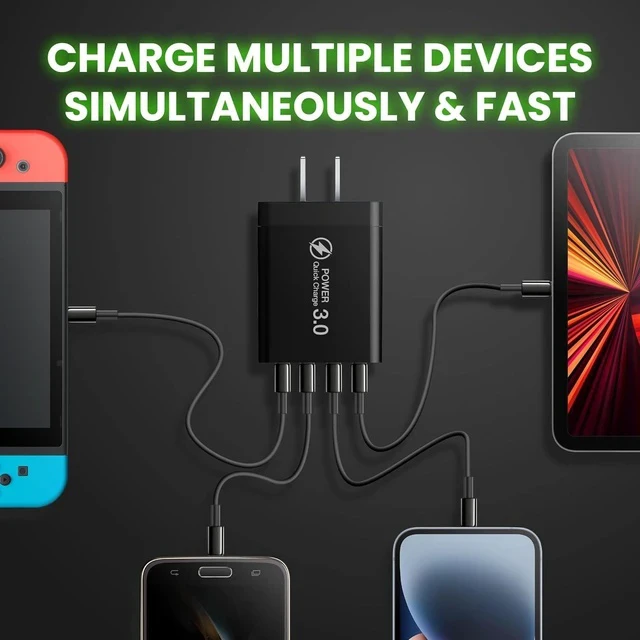Alt view image 4 of 7 - Ulti Charger 4 Ports with Quick Charger Boltz Pro Lightning Fast Charger Fast Charging Block for Smart Phones Tablets Devices with Multiple Ports | Wall Charge for Travel & Home