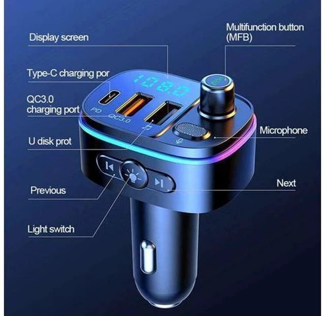 Alt view image 5 of 7 - QC 3.0 Multi Led Light PD Port Car Phone Charger Fast Charging Car BT 5.0 Wireless Stereo MP3 Player FM Transmitter