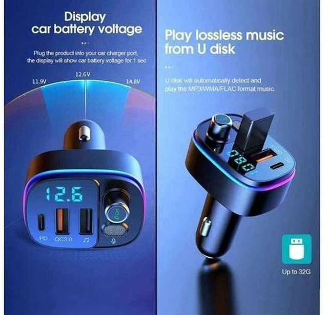 Alt view image 4 of 7 - QC 3.0 Multi Led Light PD Port Car Phone Charger Fast Charging Car BT 5.0 Wireless Stereo MP3 Player FM Transmitter