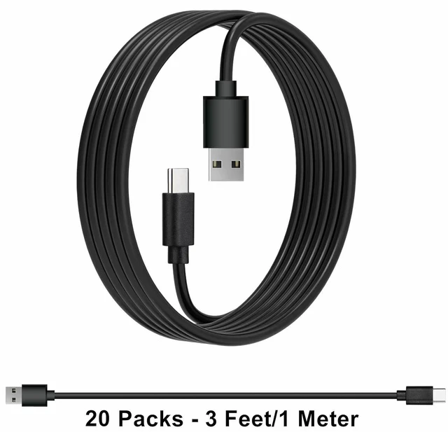 Alt view image 7 of 7 - 20-Pack Bulk USB C Charger Cable - Multipack Type-C Charging Cords USB 2.0 for Phones and Tablets 3.3ft Black
