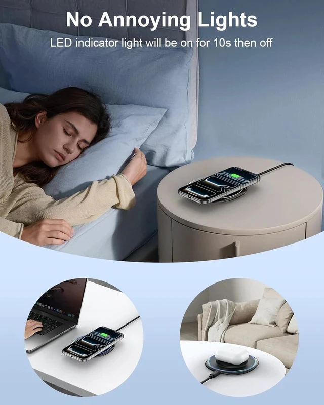 Alt view image 6 of 7 - Magnetic Wireless Charger Compatible with MagSafe Charger for iPhone 17/17 Air/16/15/14/13 Pro/Plus Fast Wireless Charging Pad Phone Charger Mat for AirPods 3/2 Pro with USB-C 20W PD Adapter