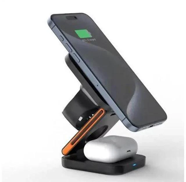 Alt view image 6 of 7 - 3 in 1 Wireless Charging Station Portable Foldable 15W Magnetic Wireless Charger Mobile Phone Holder Foldable Wireless Charger White