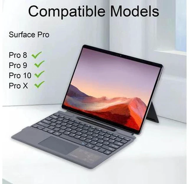 Alt view image 2 of 5 - Zoof Type Cover for Microsoft Surface Pro 10 / Pro 9 / Pro 8 / Pro X, 13 inch, Portable Slim Wireless Keyboard with Touchpad Tablet Keyboard (Gray with Backlight)