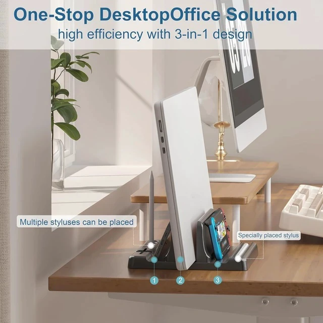 Alt view image 2 of 7 - Vertical Laptop Stand Holder - Adjustable ABS Plastic Desktop Management Notebook Dock Space-Saving 3 in 1 Compatible with All MacBook Pro Air Mac HP Microsoft Surface (Black-1 Slot Version)
