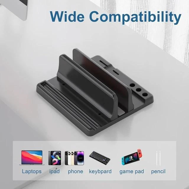 Alt view image 4 of 7 - Vertical Laptop Stand Holder - Adjustable ABS Plastic Desktop Management Notebook Dock Space-Saving 3 in 1 Compatible with All MacBook Pro Air Mac HP Microsoft Surface (Black-1 Slot Version)