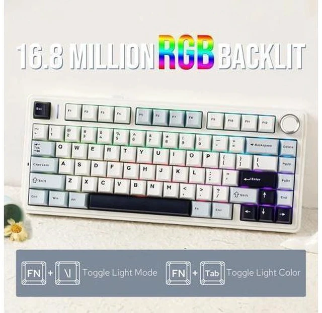 Alt view image 4 of 6 - F75 Gasket Mechanical Keyboard, 75% Wireless Hot Swappable Gaming Keyboard with Five-Layer Padding&Knob, Bluetooth/2.4GHz/USB-C, RGB (Light Blue, LEOBOG Reaper Switch)