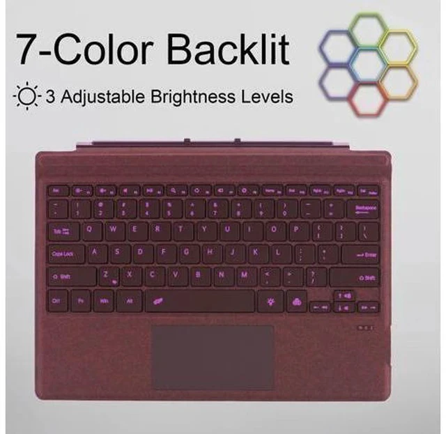 Alt view image 4 of 5 - mobee Type Cover for Microsoft Surface Pro 7+/ Pro 7 / Pro 6 / Pro 5 / Pro 4 / Pro 3, Bluetooch Type Keyboard with Multi-Touch Trackpad, Ultra Silm (Wine with Backlit)