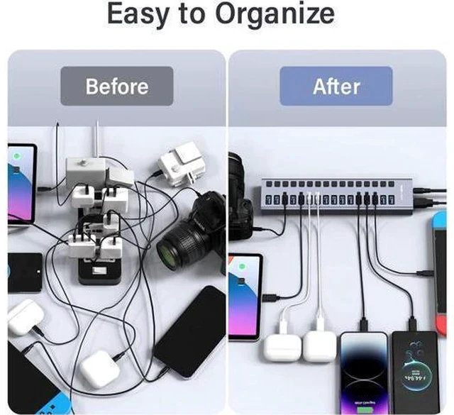 Alt view image 5 of 7 - ACASIS Powered USB Hub,16 Ports USB 3.0 Data Hub, Individual On/Off Switches, 12V7.5A 90W Power Adapter, USB Hub 3.0 Splitter Extension for MacBook, Mac Pro/Mini, iMac, Surface Pro Laptop/PC
