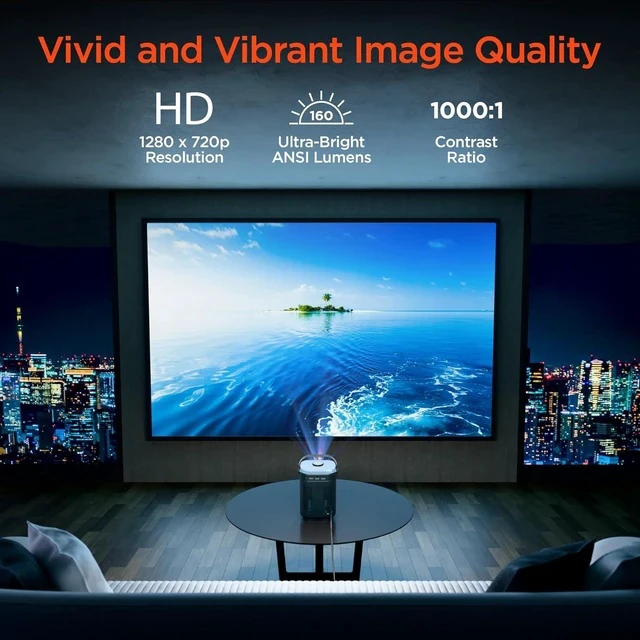 Alt view image 2 of 7 - HyperGear Mini Portable Projector with Wifi & Bluetooth, 5W Speaker, 30-200 Inch Picture, Movies, Games & Streaming, 1280 x 720p HD Resolution Brightness of 160 ANSI Lumens