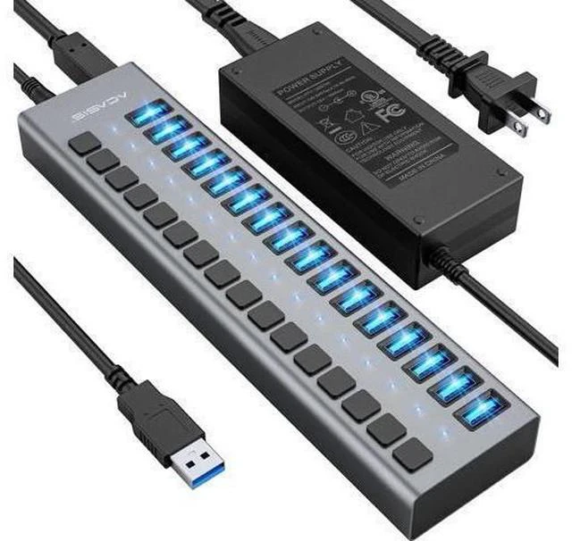 Main image of Powered USB Hub - ACASIS 16 Ports 90W USB 3.0 Data Port, Individual On/Off Switches, 12V/7.5A Power Adapter, 5Gbps High Speed, USB 3.0 Hub for Laptop, PC, Computer, Mobile HDD, Flash Drive