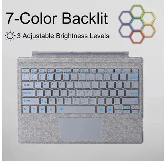 Alt view image 3 of 5 - mobee Type Cover for Microsoft Surface Pro 7+/ Pro 7 / Pro 6 / Pro 5 / Pro 4 / Pro 3, Bluetooch Type Keyboard with Multi-Touch Trackpad, Ultra Silm (Gray with Backlit)